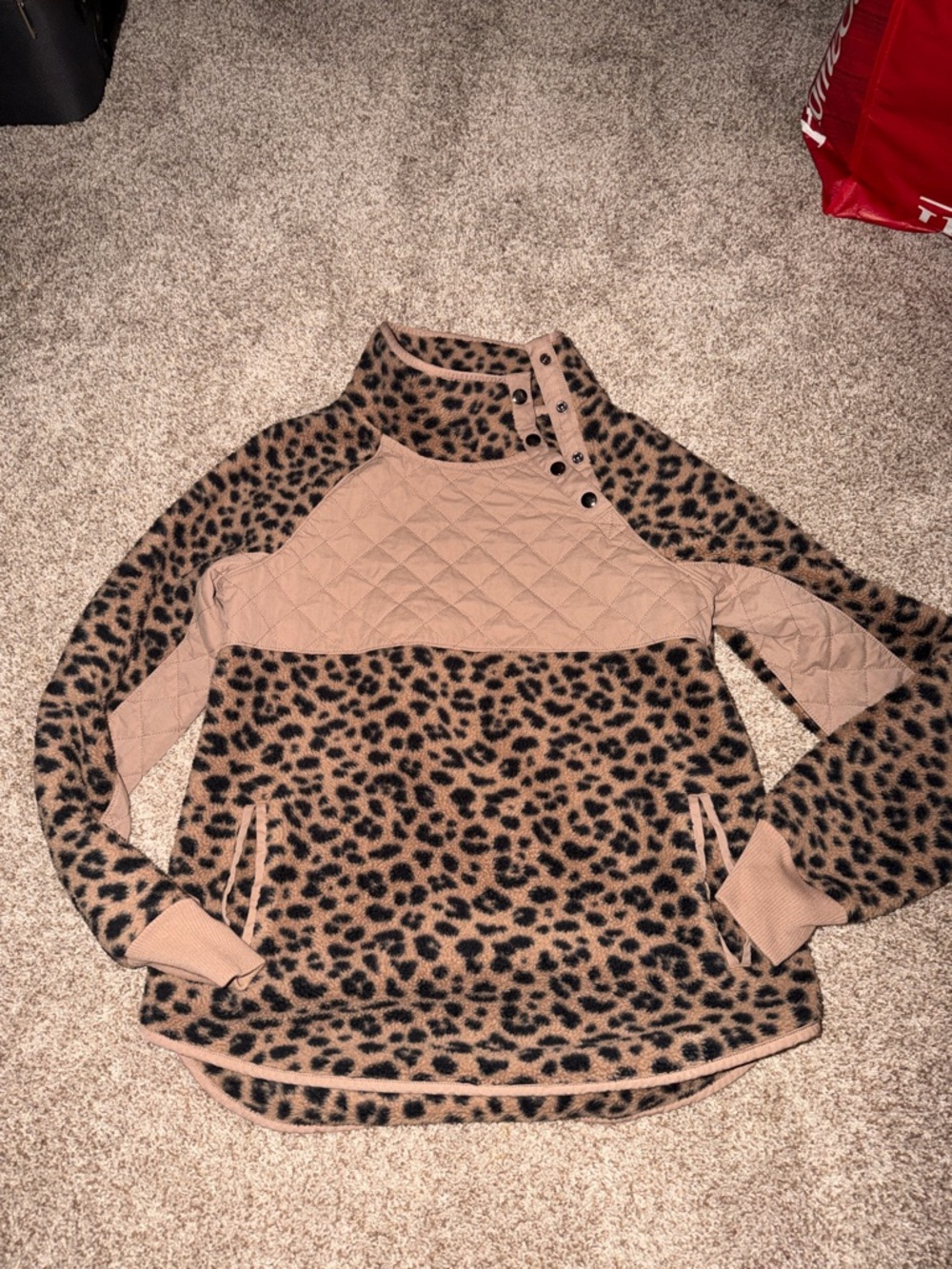 Abercrombie & Fitch Leopard Print Fleece Pullover in Tan and Black